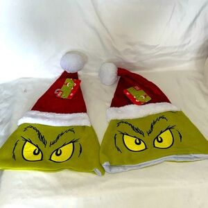 Lot 2 Dr. Seuss The Grinch Santa Holiday christmas adult Hat green red NWT